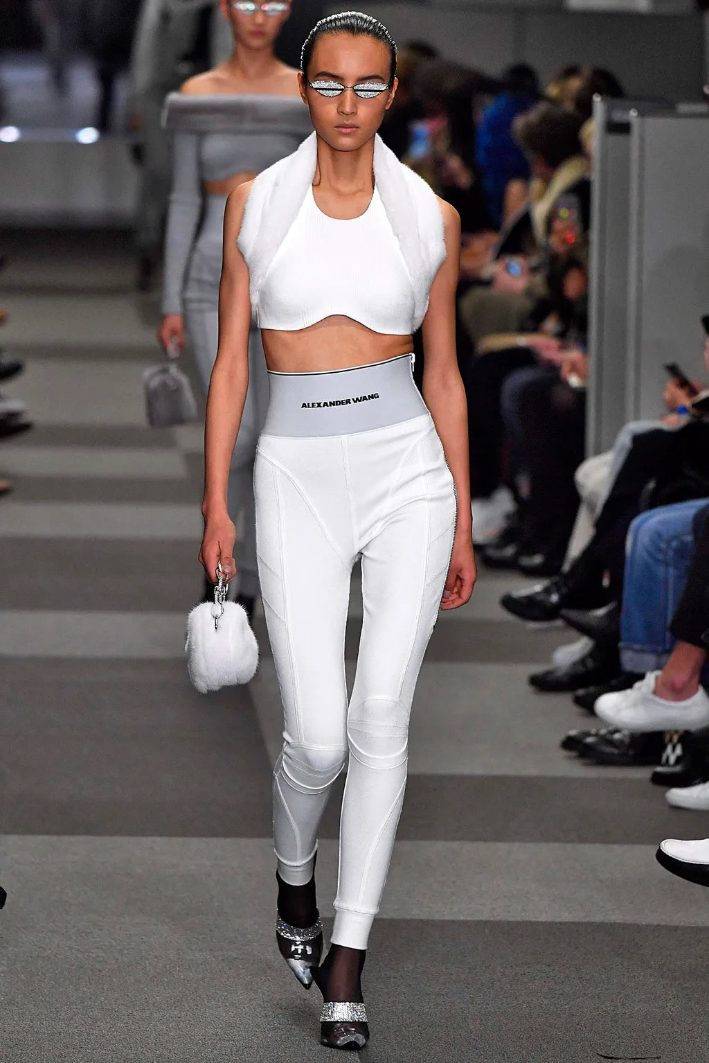Alexander Wang x Brittany Lauren Levenson fur sport top with mink halter neck and structured design.
