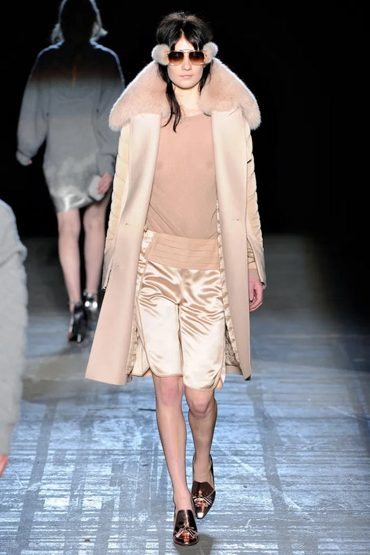 Alexander Wang Blush Fur Collar Double Breasted Jacket in virgin wool and cashmere, from the Women's Fall 2011 Ready-to-Wear Collection.