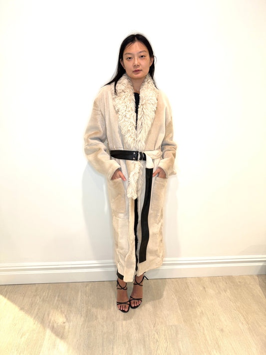 Alexander Wang Lambskin Shearling Collar Jacket with waist belt, made from 100% lambskin and lamb shearling, brand new with tags.