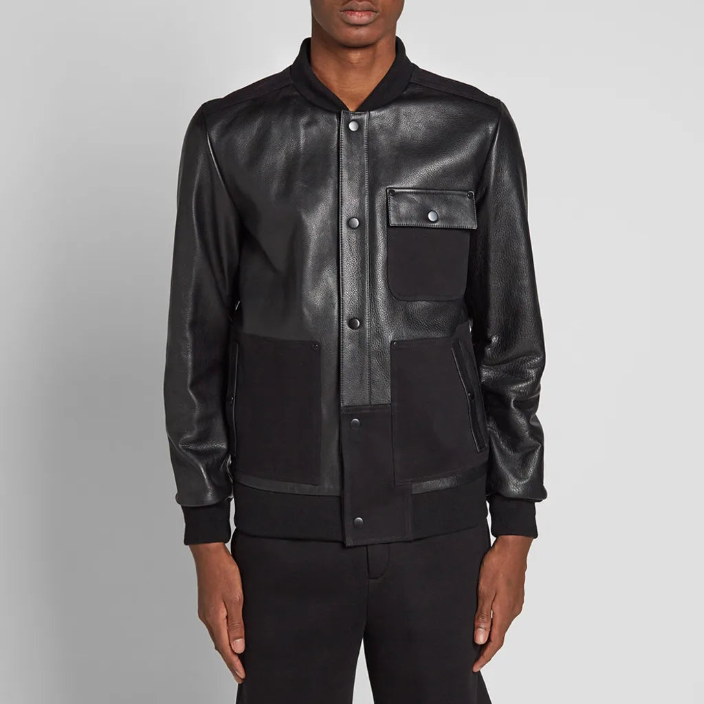 Alexander Wang Leather and Canvas Bomber Jacket from Spring 2016 Menswear Collection.