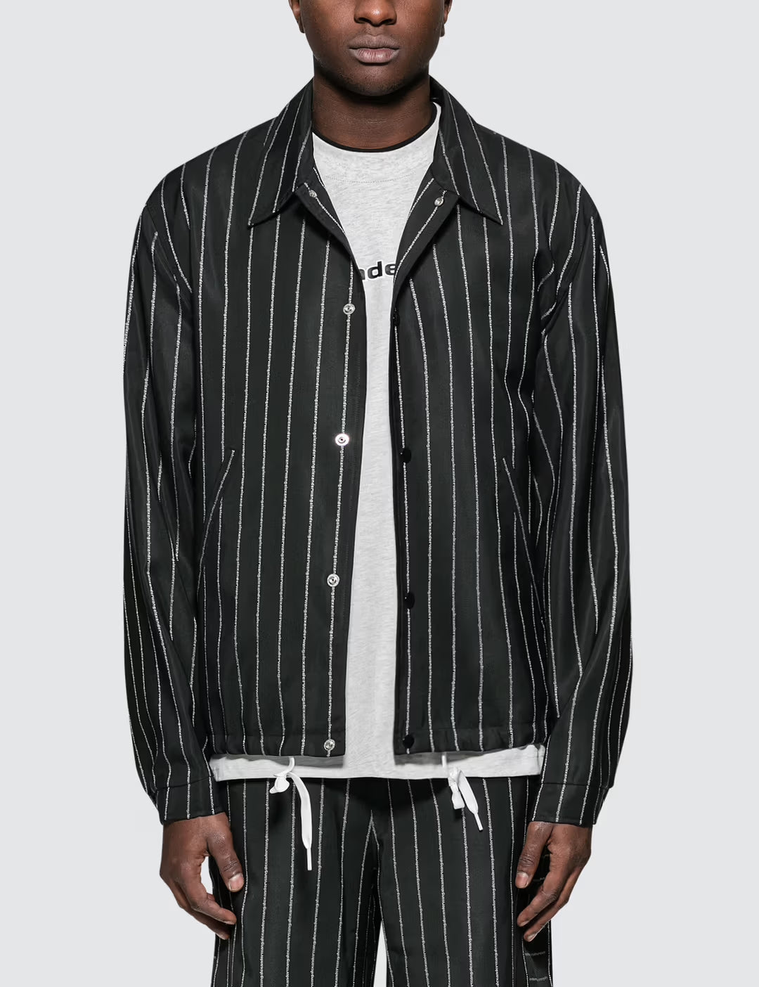 Alexander Wang Logo Wool Jacquard Coaches Jacket from the men’s Spring 2019 collection, featuring a bold jacquard logo design.