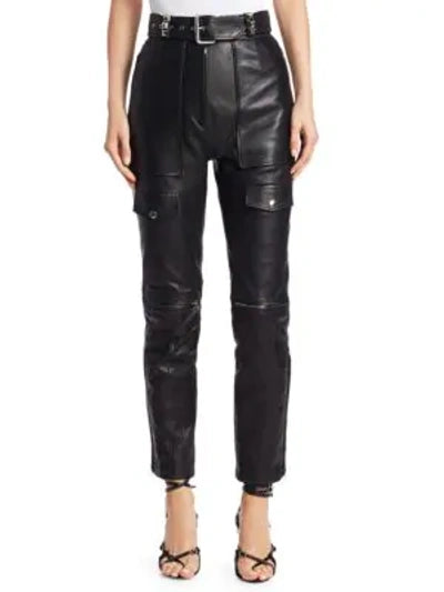 Alexander Wang Moto Pants with studded belt loops, crafted from calfskin, viscose, and polyester, featuring bold and edgy detailing.