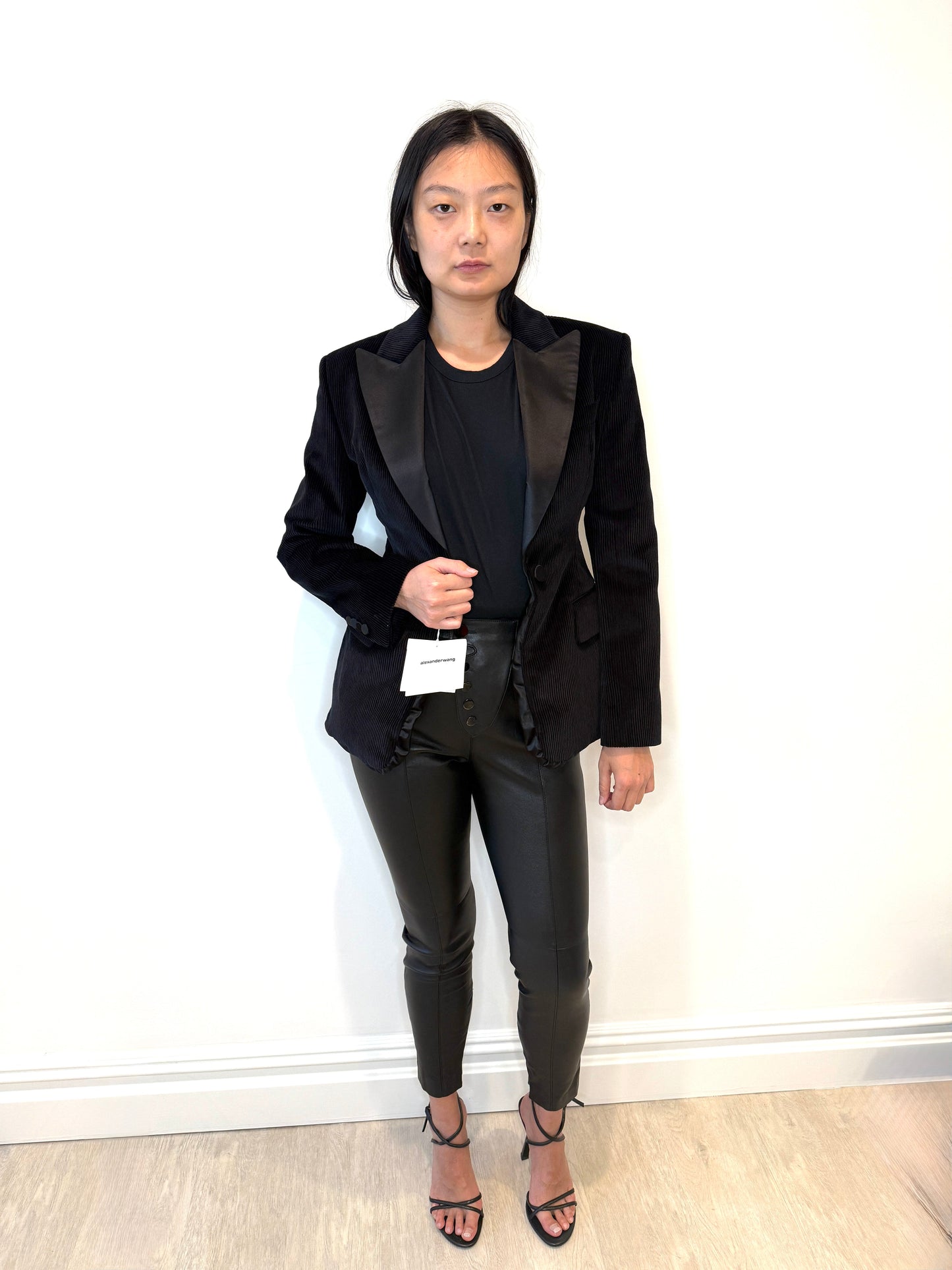 Alexander Wang tuxedo padded blazer, black, from Fall 2020 collection, featuring classic tailoring and a modern padded design.